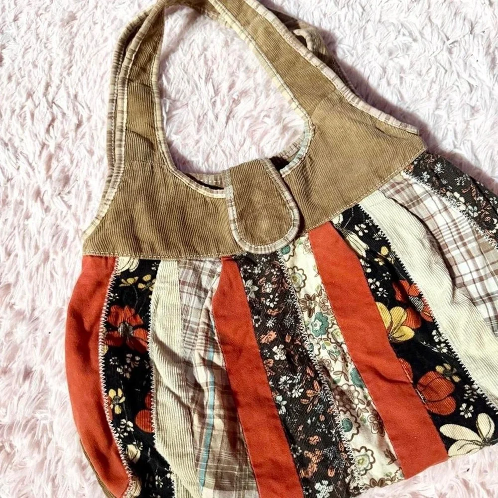 Y2K Patchwork Corduroy Boho Earthy Hippie Hobo Bag Lagenlook Indie Festival